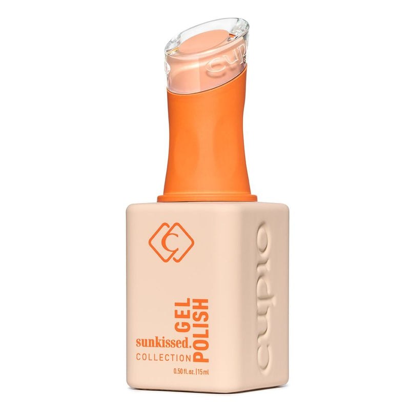 Beholder med Gellak Cupio Sunkissed - Sandcastle Dream 15 ml. Moderne beholder set fra siden med et farvekodet låg, der afslører den smukke gellakfarve.