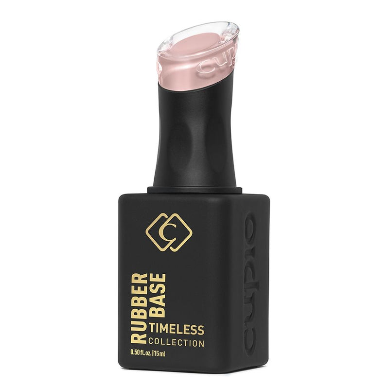 Rubber Base Café Creme – beholder set fra siden, en fleksibel og holdbar rubber base i lyserød farve, perfekt til negleforstærkning og nail art